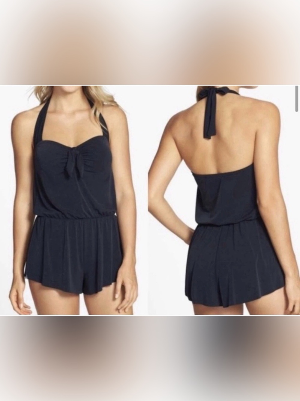 Aqua Green Black Halter Romper One Piece Swimsuit Womens Size XL